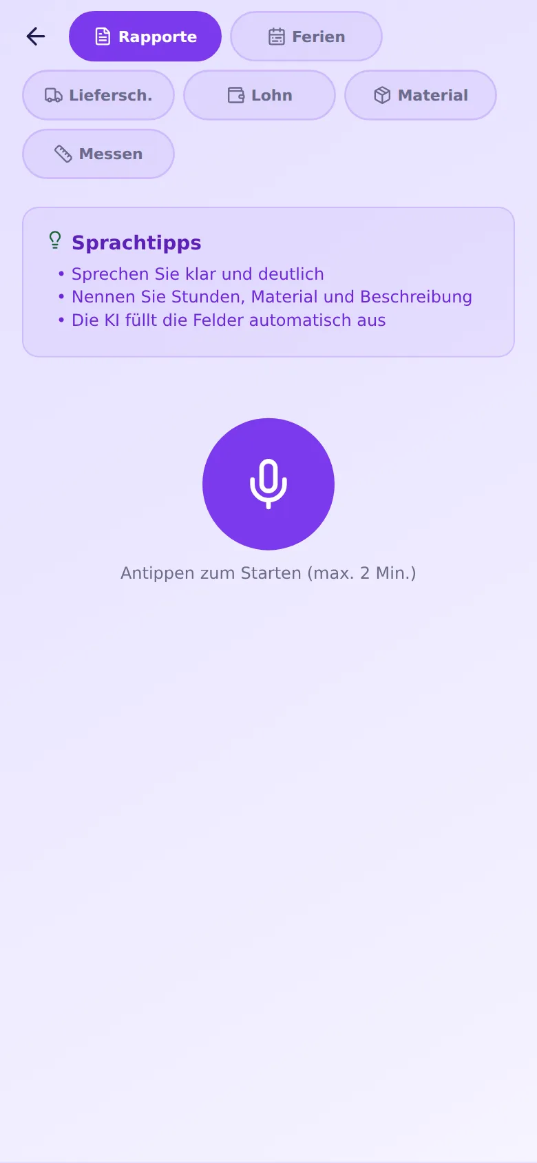 HandymanPlan App – Rapport per Sprache diktieren